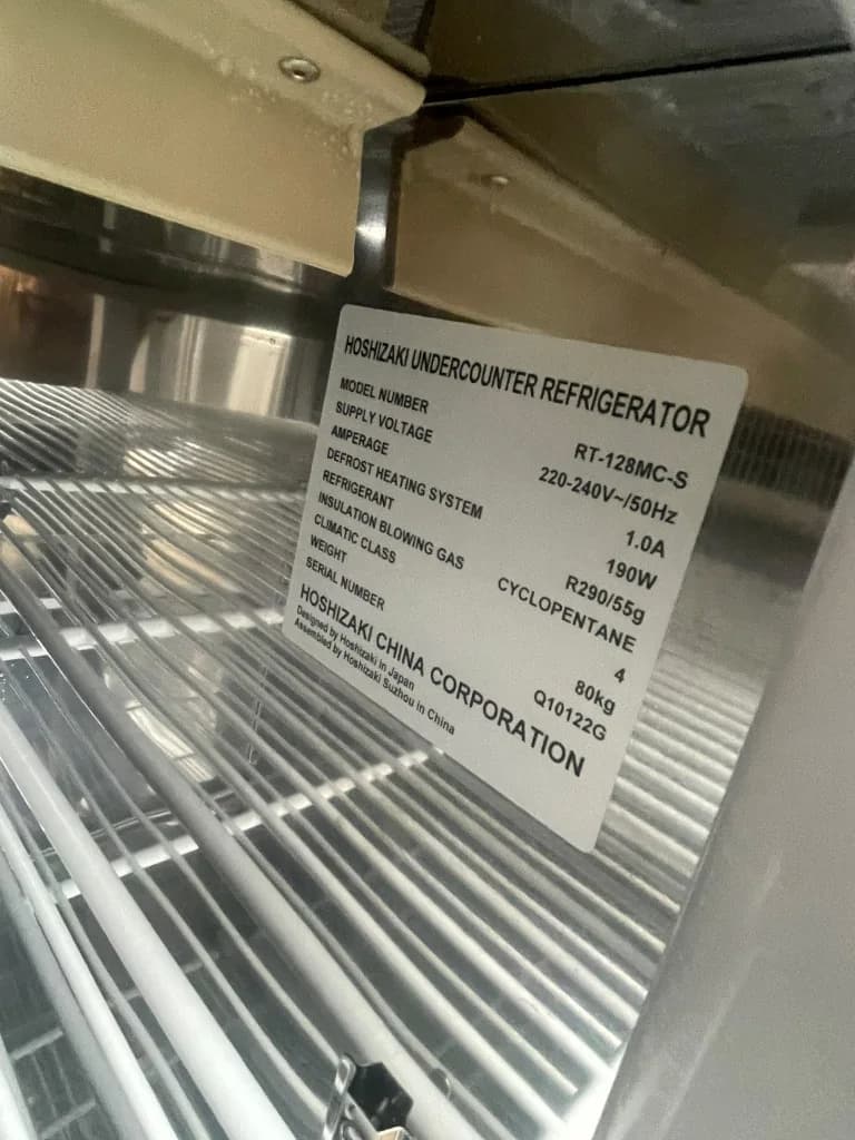 Hoshizaki manufacturer serial plate RT-128MC-S R290 80kg Singapore commercial kitchen valuation